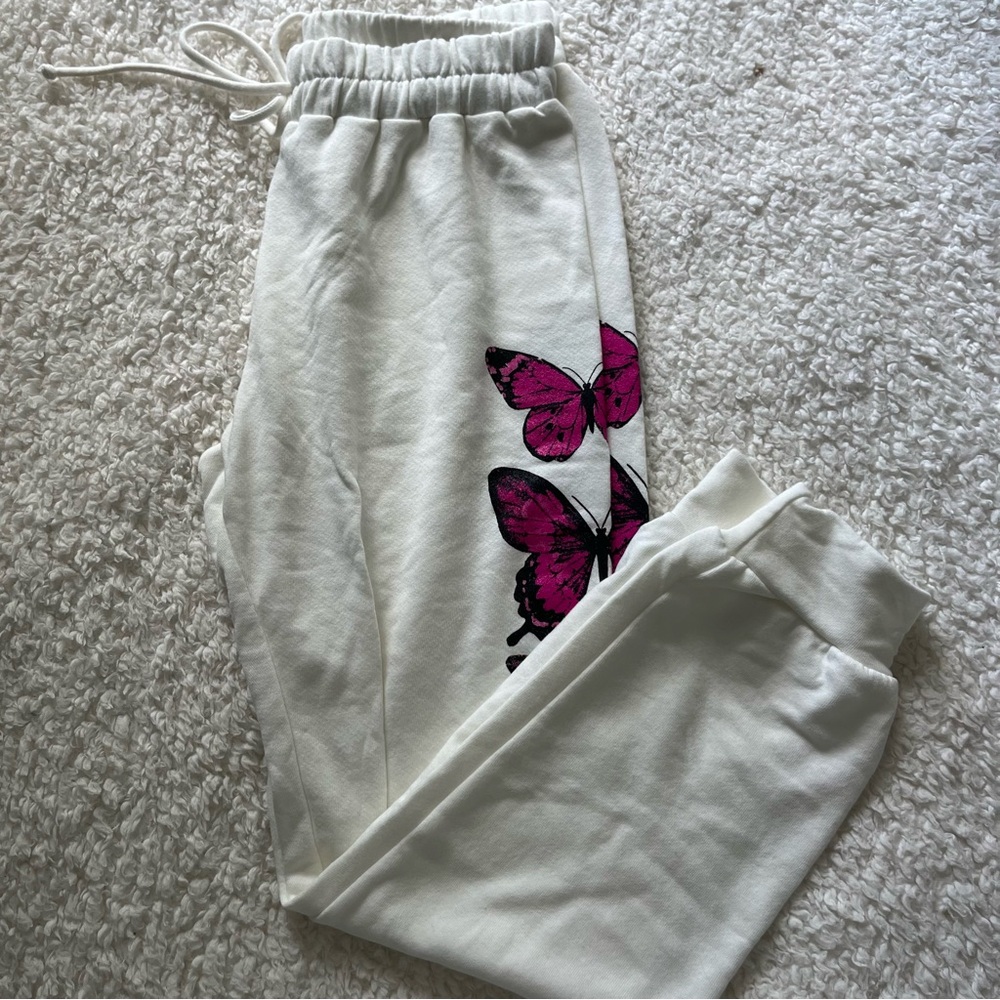 Off White Pink Butterfly Sweatpants.